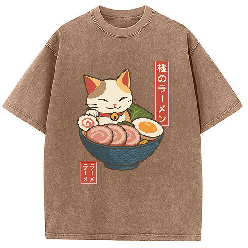 Modecanvas Neko Ramen Washed T-Shirt