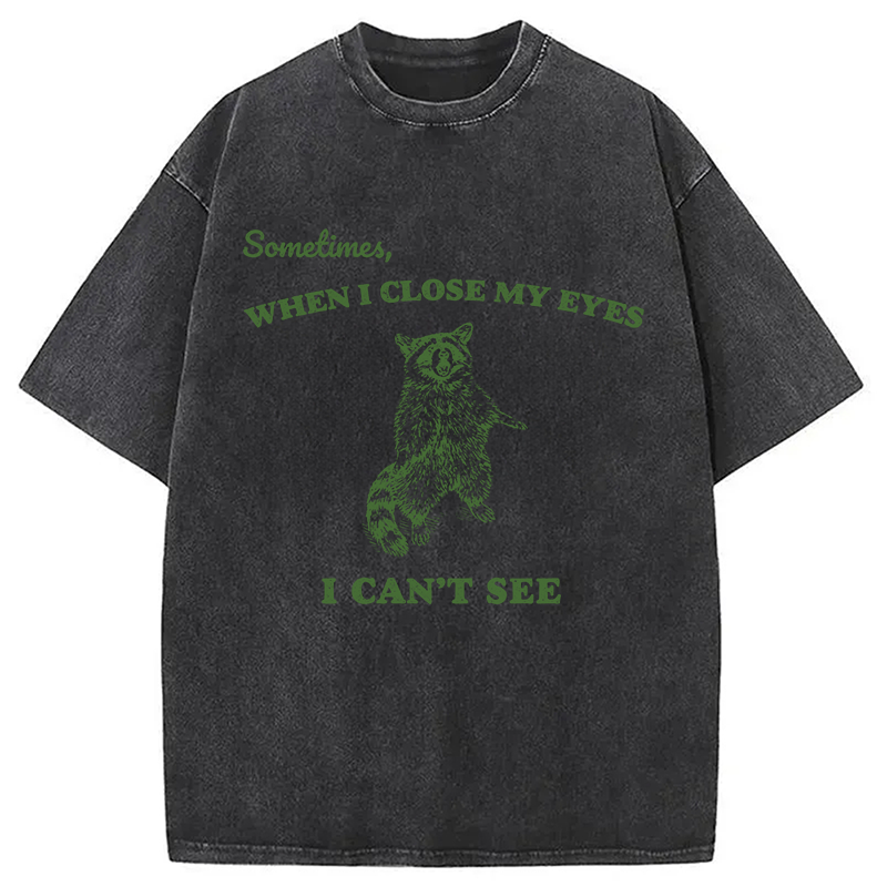 Modecanvas Sometimes When I Close My Eyes I Can't See Funny Raccoon DTG Printing Washed T-Shirt