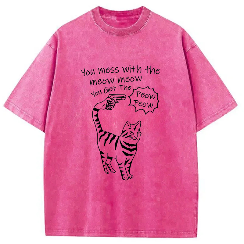 Modecanvas Waiting For Punishment From Cat DTG Printing Washed T-Shirt
