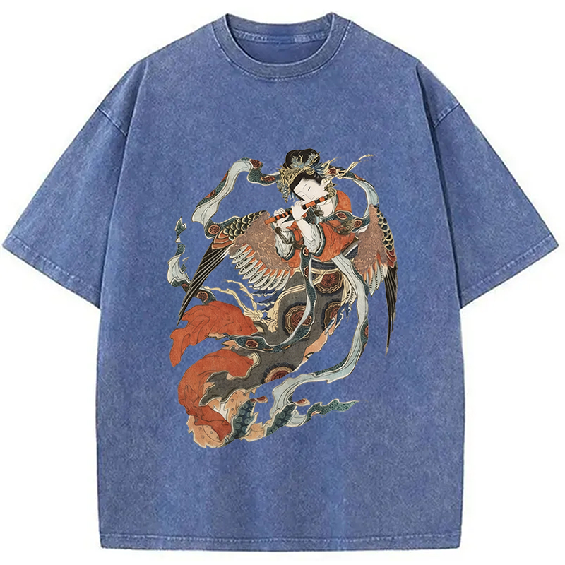 Modecanvas Vintage Geisha DTG Printing Washed T-Shirt-modecanvas