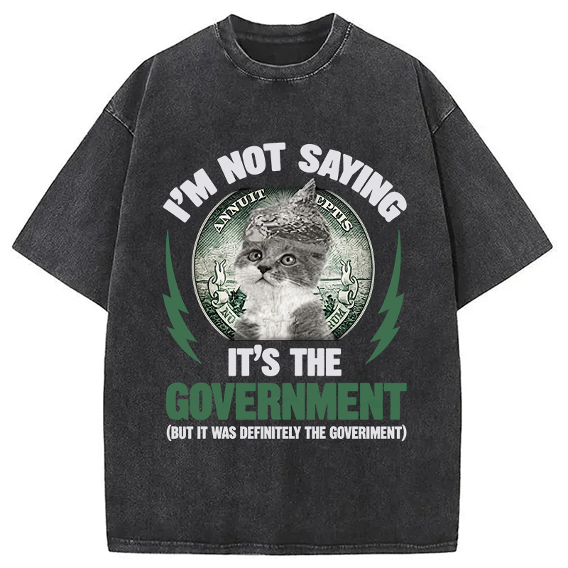 Modecanvas Government Conspiracy Cat DTG Printing Washed T-Shirt