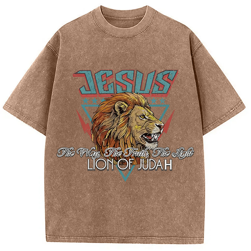 Modecanvas Jesus Lion Of Juda DTG Printing Washed T-Shirt
