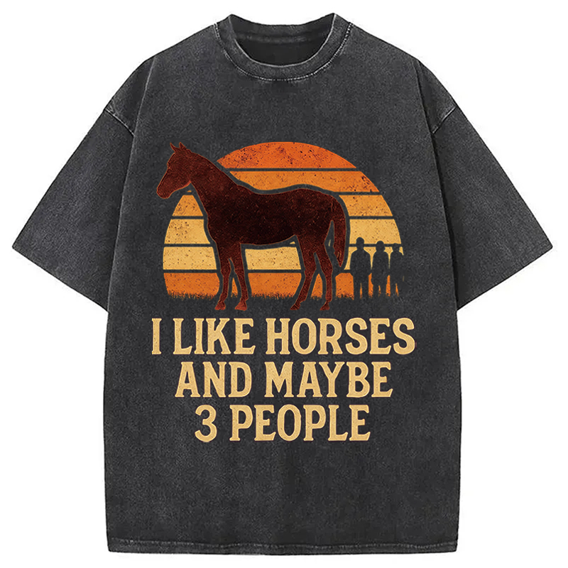 Modecanvas I Like Horse And Maybe 3 People DTG Printing Washed T-Shirt