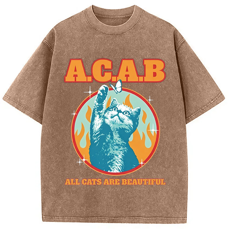 Modecanvas All Cats Are Beautiful DTG Printing Washed T-Shirt