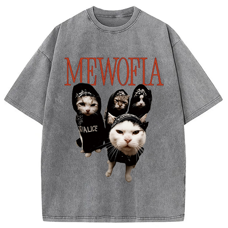 Modecanvas Mewofia Cat meme DTG Printing Washed T-Shirt