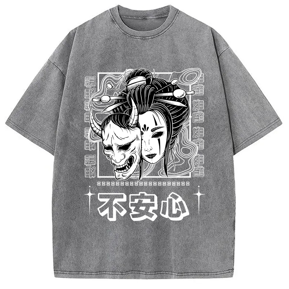 Modecanvas Japanese Skull And Women Washed T-Shirt