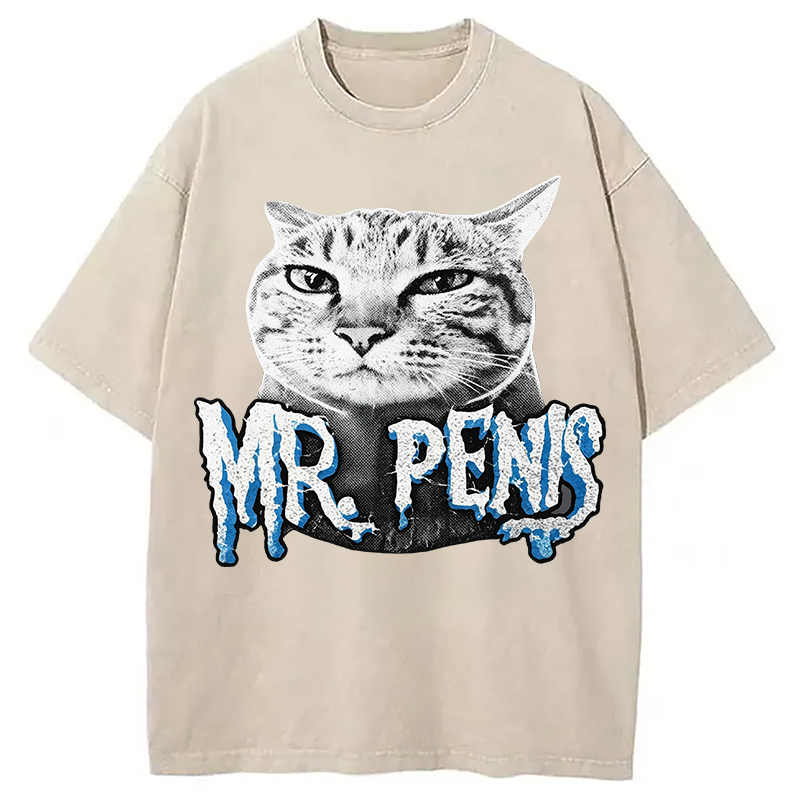 Modecanvas Mr Pen is Cat DTG Printing Washed T-Shirt