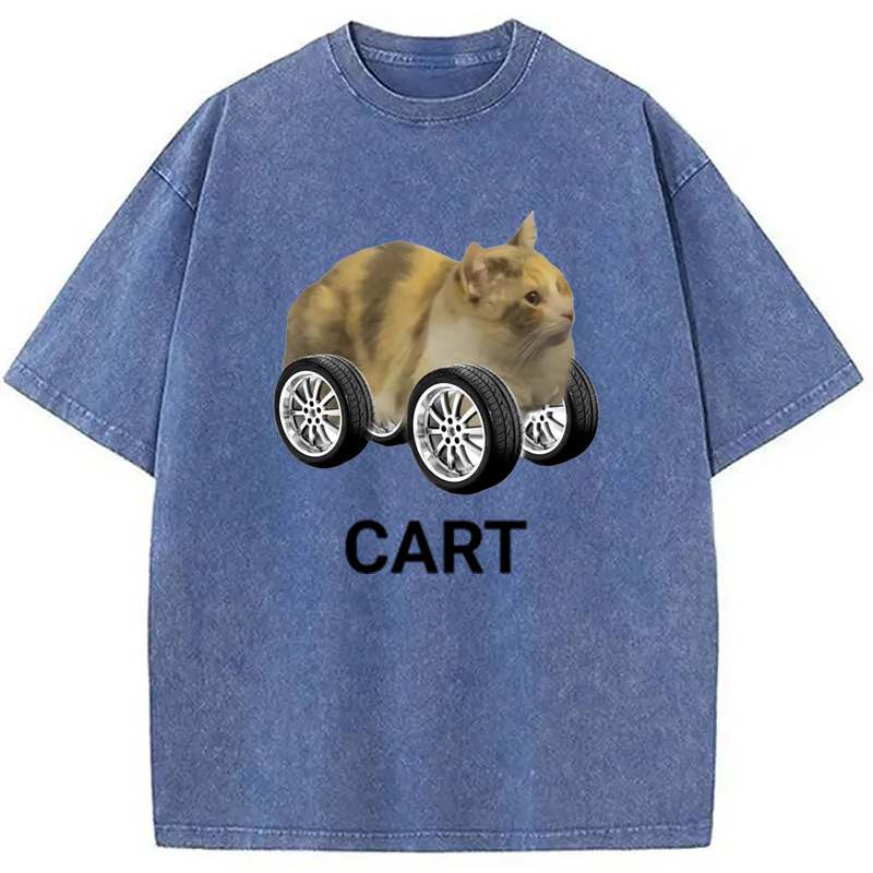 Modecanvas Cart Cat Meme Washed T-Shirt