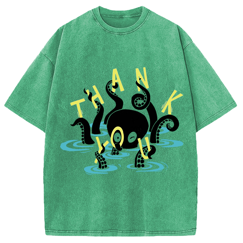Modecanvas Octopus In Water Thank You DTG Printing Washed T-Shirt