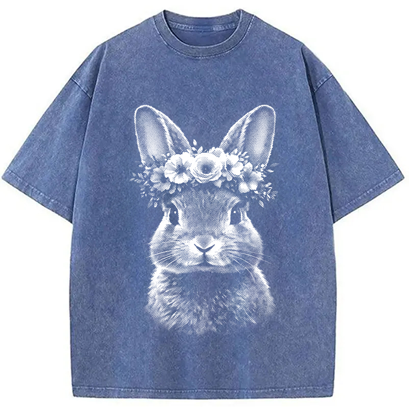 Modecanvas Floral Bunny Easter DTG Printing Washed T-Shirt