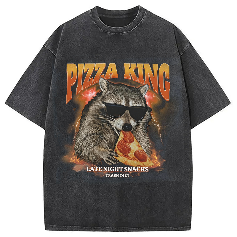 Modecanvas Raccoon Pizza King DTG Printing Washed T-Shirt