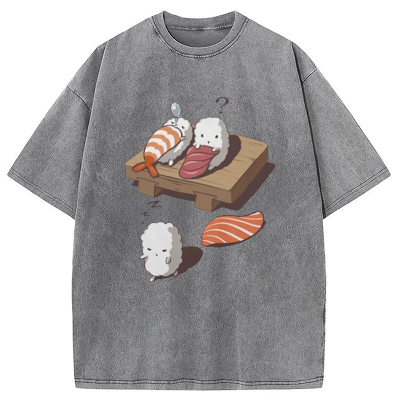 Modecanvas Funny Sleep Walking Nigiri Sushi Washed T-Shirt