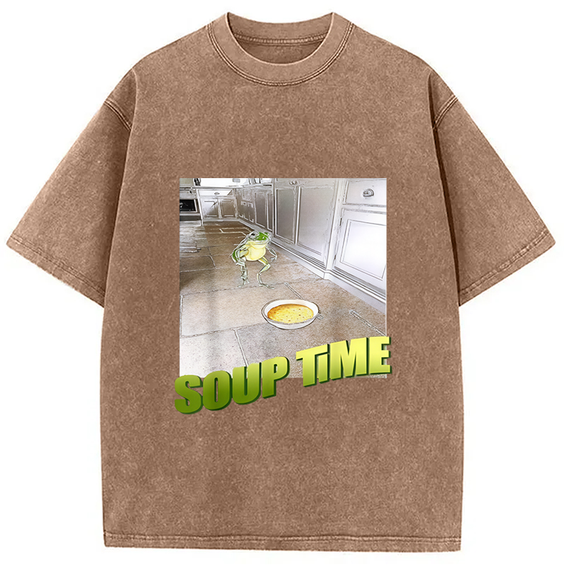 Modecanvas Soup Time Meme Frog Meme Washed T-Shirt