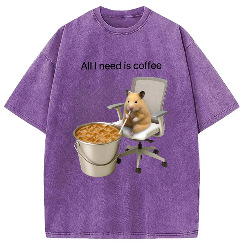 Modecanvas All I Need Is Coffee Meme Washed T-Shirt