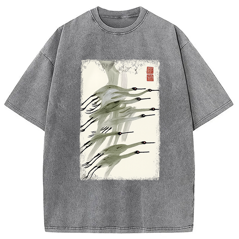 Modecanvas Flock of Cranes in Flight Washed T-Shirt