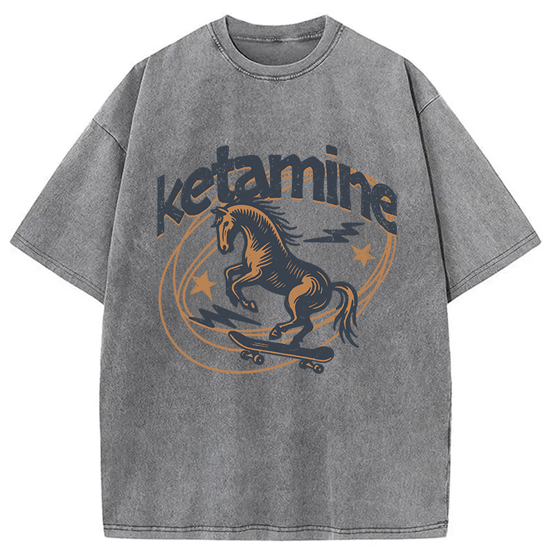 Modecanvas Ketamine Horse Funny DTG Printing Washed T-Shirt