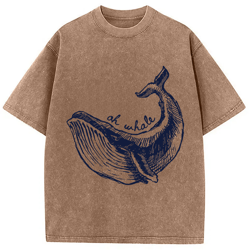Modecanvas Ah Whale DTG Printing Washed T-Shirt