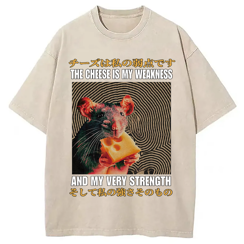 Modecanvas The Cheese Is My Weakness and Strength Rat DTG Printing Washed T-Shirt