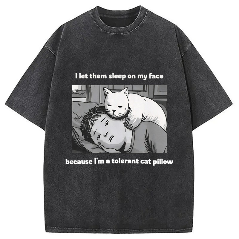 Modecanvas Funny Cat Servant DTG Printing Washed T-Shirt