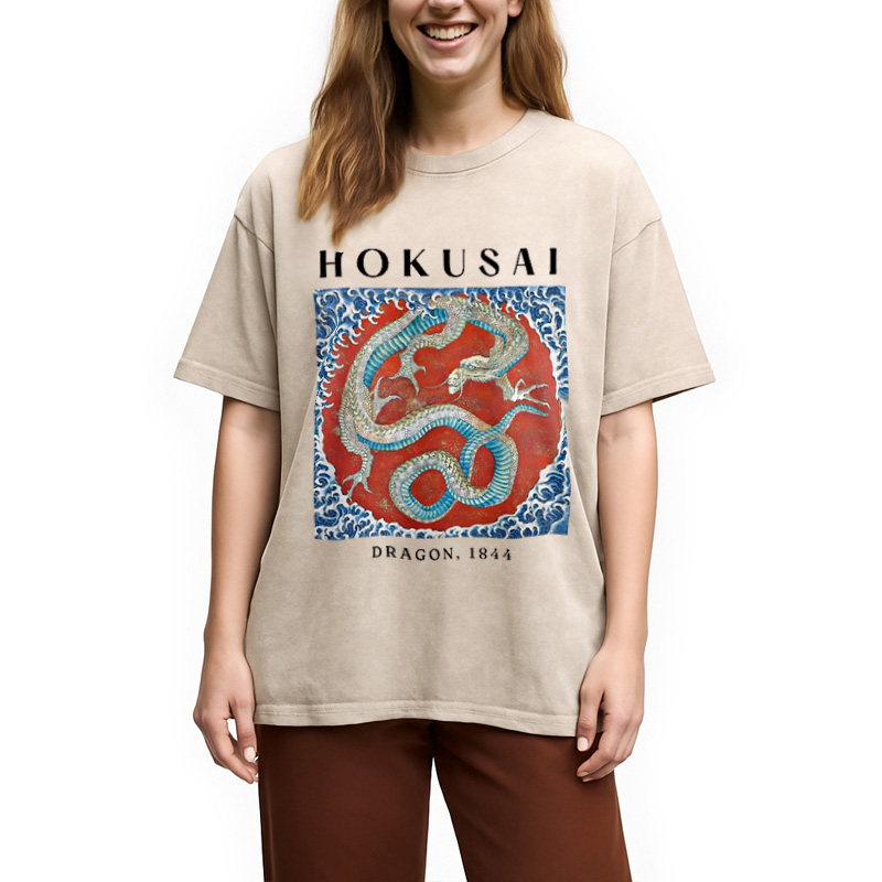 Modecanvas Hokusai Japanese Dragon Washed T-Shirt