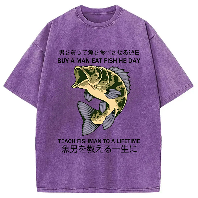 Modecanvas Teach A Man To Fish Washed T-Shirt-modecanvas