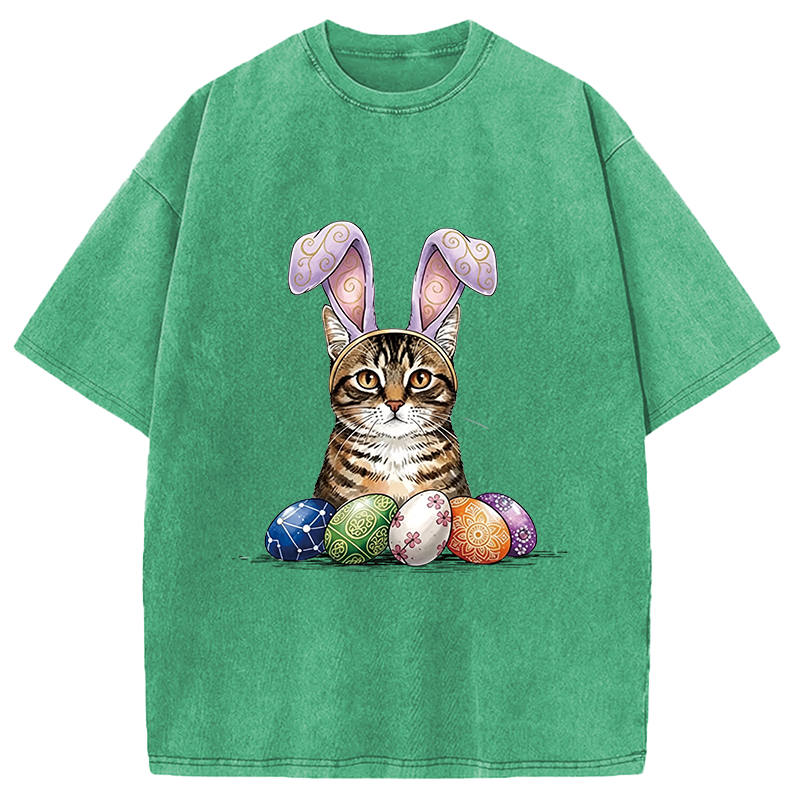 Modecanvas Easter Cat DTG Printing Washed T-Shirt