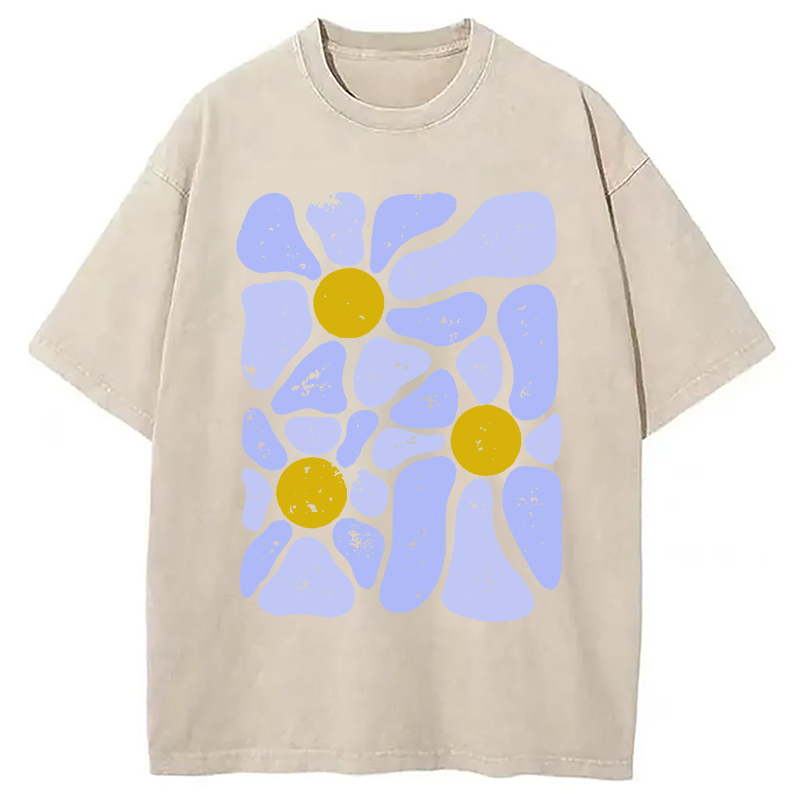 Modecanvas Abstract Flowers Art Washed T-Shirt-modecanvas