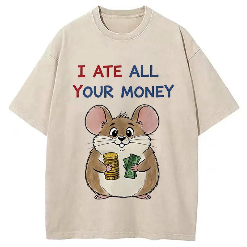 Modecanvas I Ate All Your Money Meme DTG Printing Washed T-Shirt-modecanvas