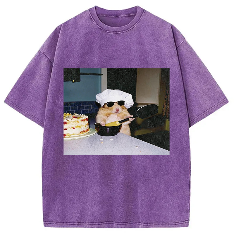 Modecanvas Vintage Chef Hamster Cooking Meme DTG Printing Washed T-Shirt