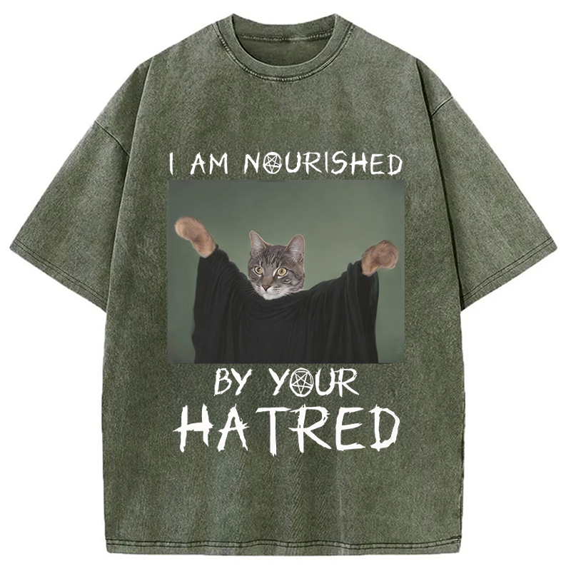 Modecanvas Funny Gothic Cat DTG Printing Washed T-Shirt