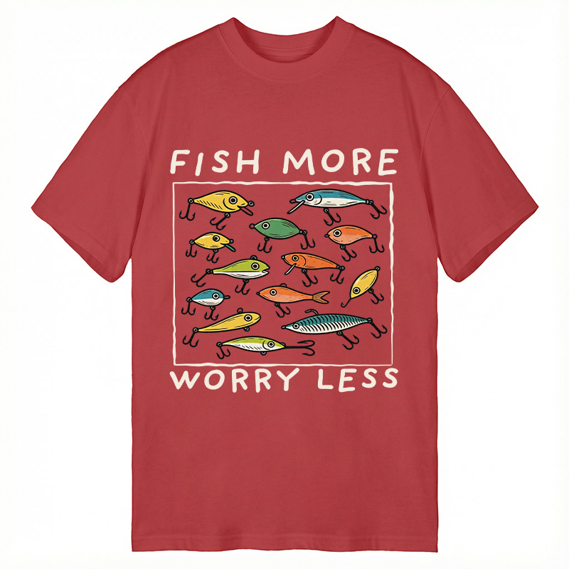 Modecanvas Fish More Worry Less Funny Fishing DTG Printing Classic T-Shirt-modecanvas
