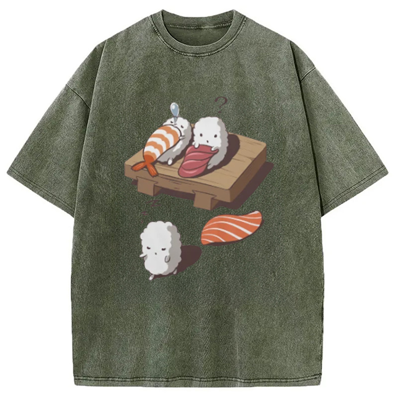Modecanvas Funny Sleep Walking Nigiri Sushi Washed T-Shirt