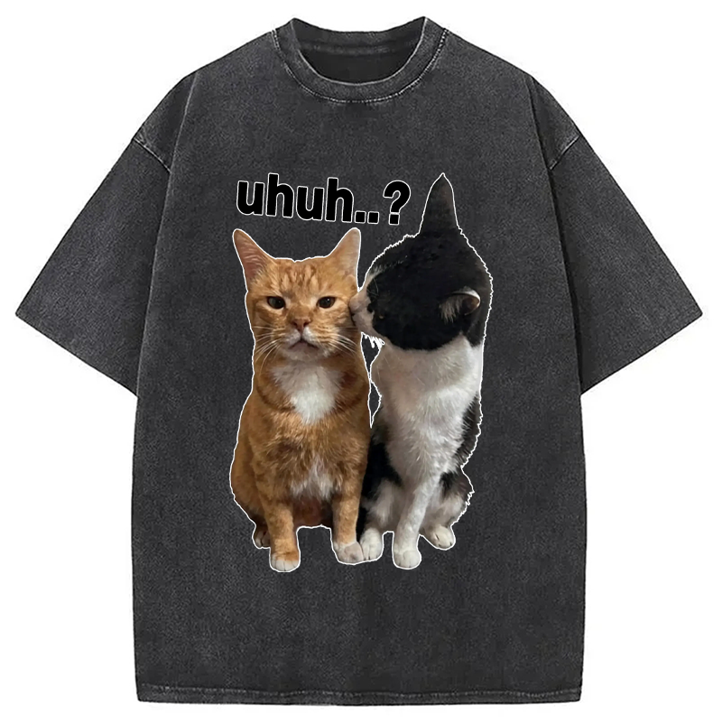 Modecanvas Uhuh..? Cat Meme DTG Printing Washed T-Shirt