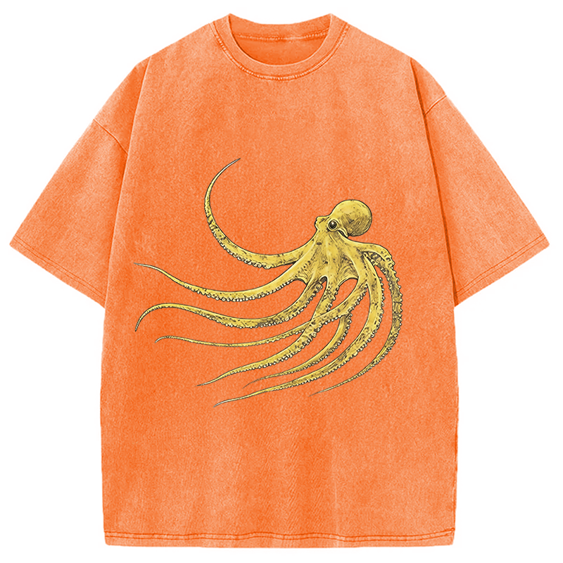 Modecanvas Retro Octopus DTG Printing Washed T-Shirt