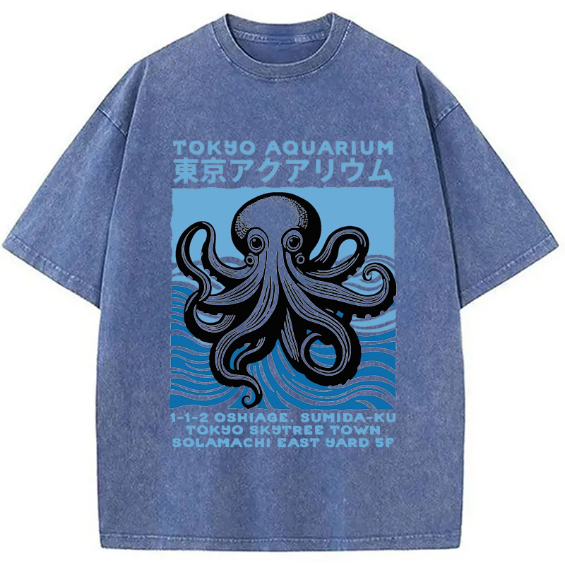 Modecanvas Tokyo Aquarium Octopus Washed T-Shirt
