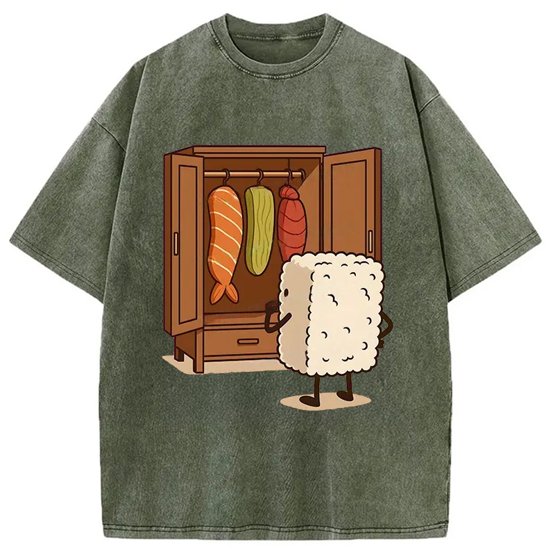 Modecanvas Sushi Pick Out Clothes Washed T-Shirt