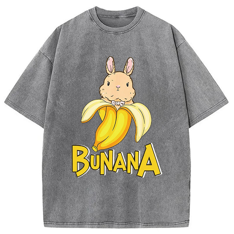 Modecanvas Funny Banana Bunny DTG Printing Washed T-Shirt