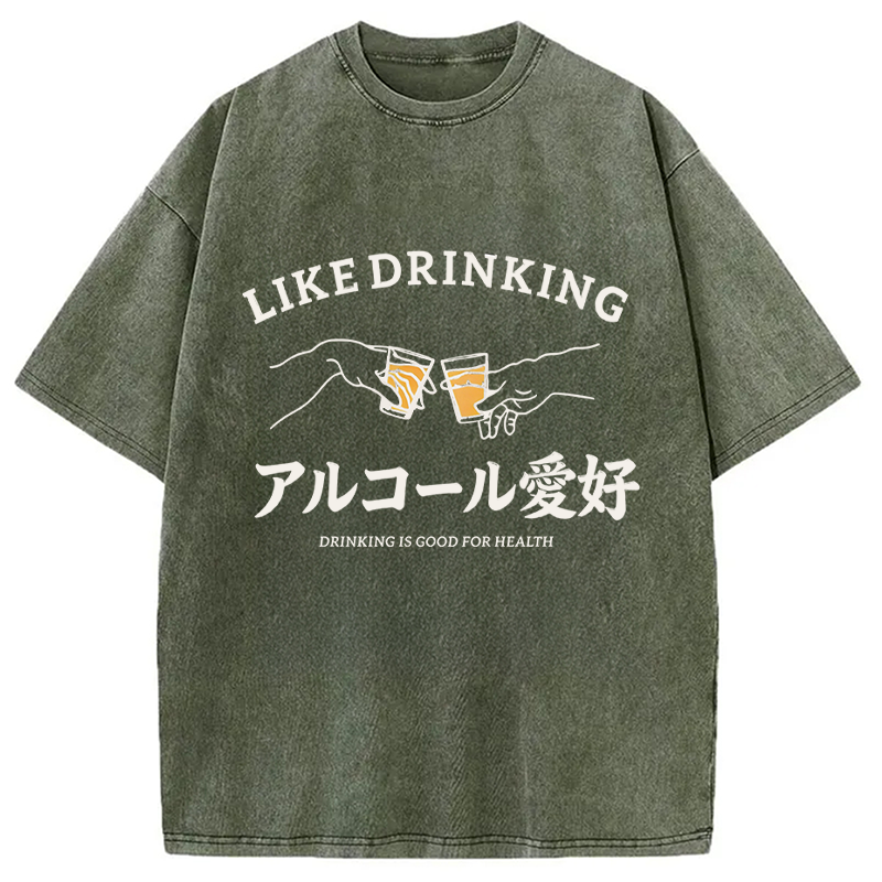 Modecanvas Like Drinking DTG Printing Washed T-Shirt