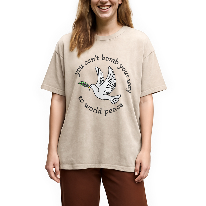 Modecanvas Bombs for World Peace DTG Printing Washed T-Shirt