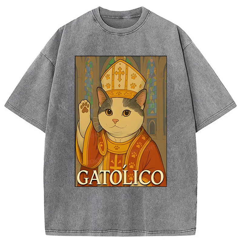 Modecanvas Pope Cat Washed T-Shirt