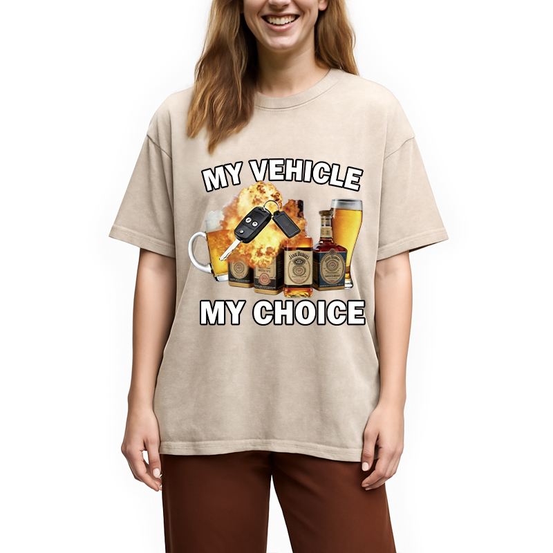 Modecanvas My Vehicle My Choice Beer DTG Printing Washed T-Shirt