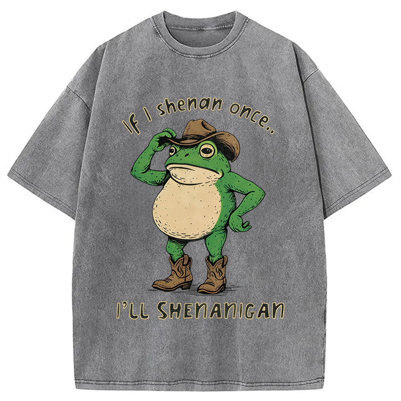 Modecanvas If I Shenan Once Funny Meme Washed T-Shirt-modecanvas