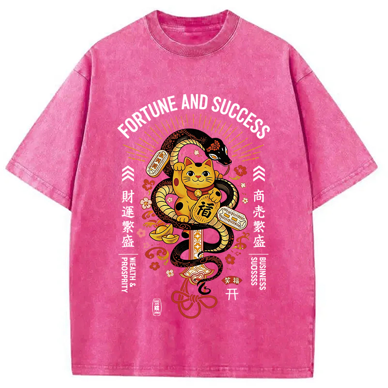 Modecanvas Fortune And Success Maneki Neko DTG Printing Washed T-Shirt