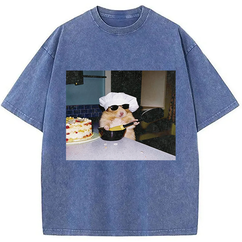 Modecanvas Vintage Chef Hamster Cooking Meme DTG Printing Washed T-Shirt