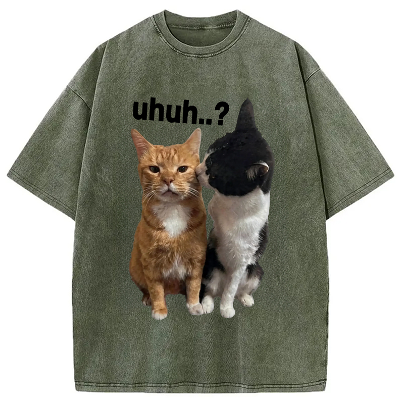 Modecanvas Uhuh..? Cat Meme DTG Printing Washed T-Shirt