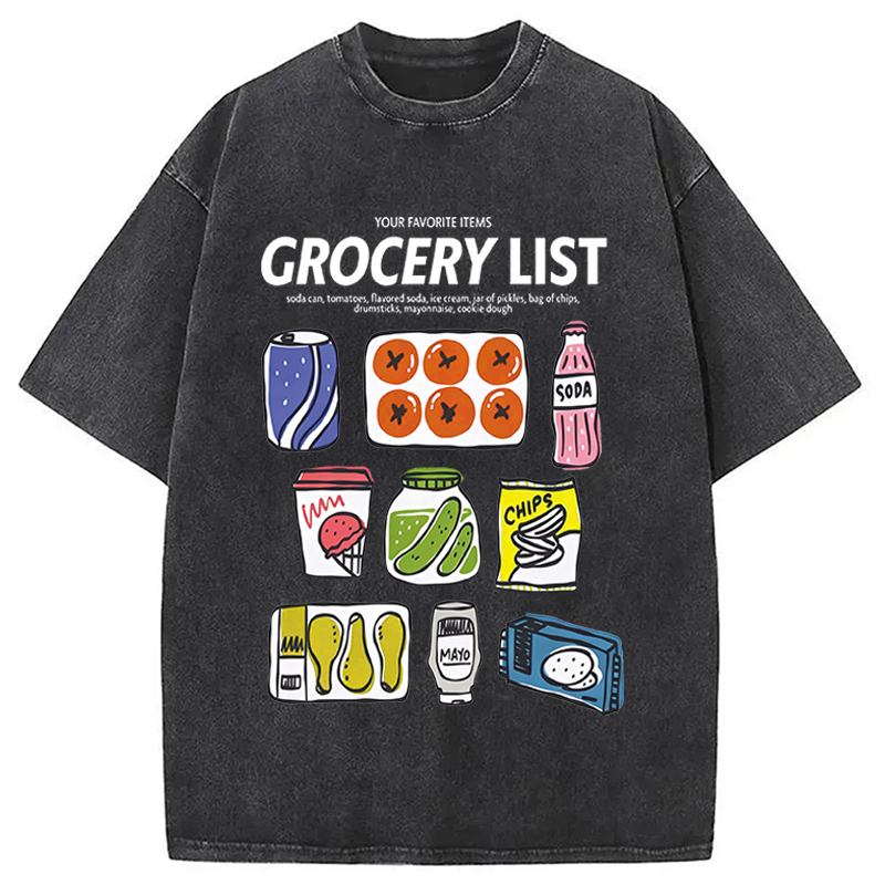 Modecanvas Grocery List Fun DTG Printing Washed T-Shirt