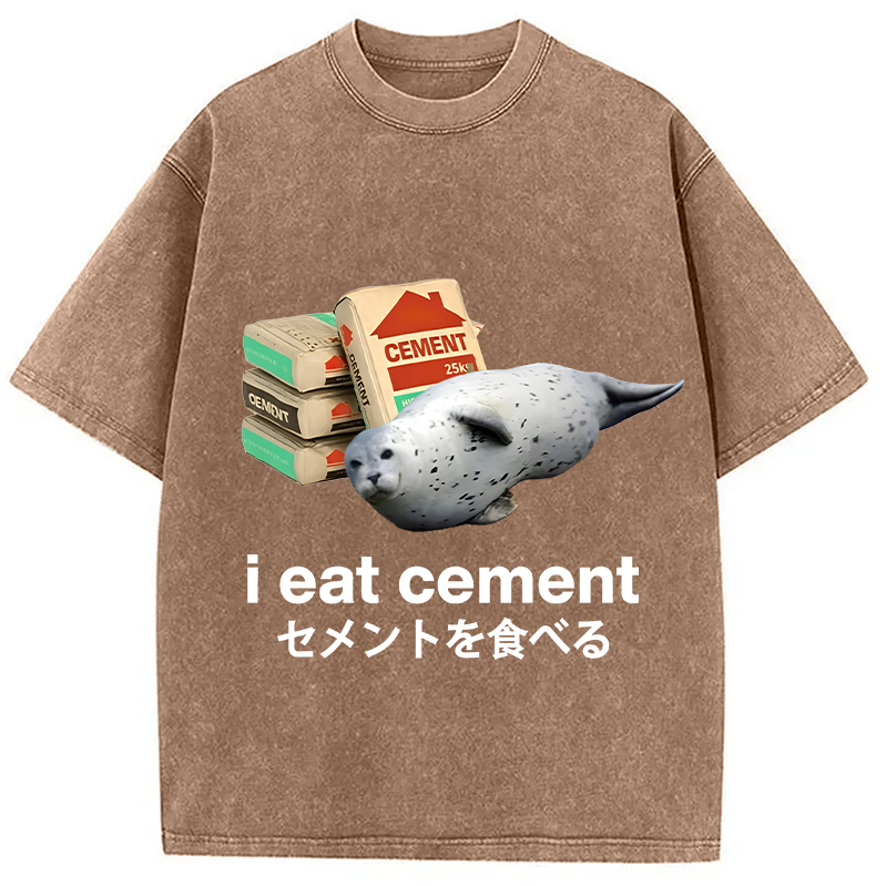 Modecanvas Seal Eat Cement Meme Washed T-Shirt