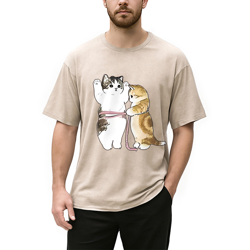 Modecanvas Cute Cat Measurement Washed T-Shirt