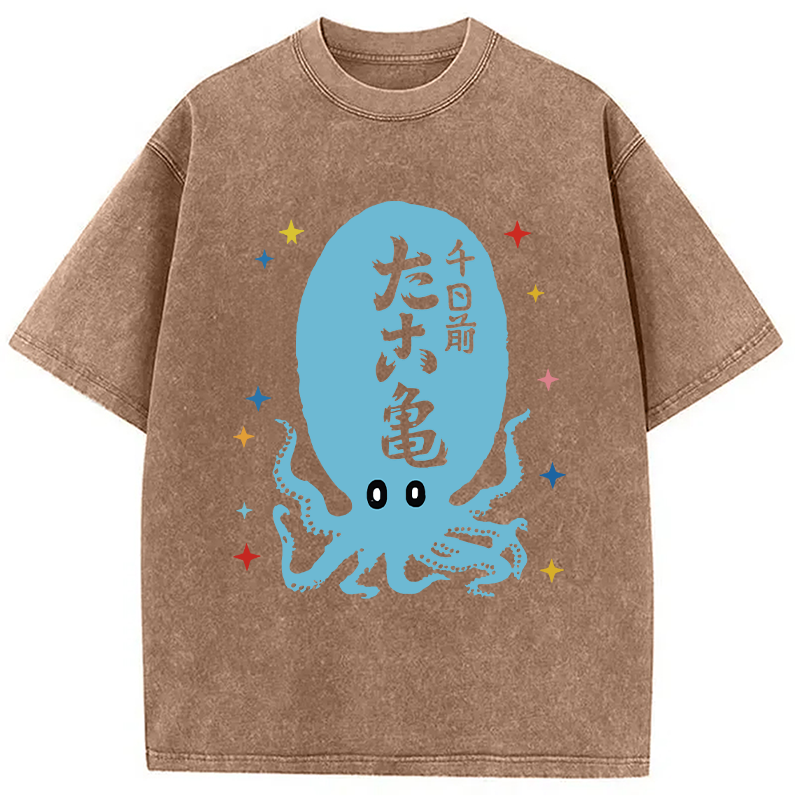 Modecanvas Japanese Retro Octopus DTG Printing Washed T-Shirt
