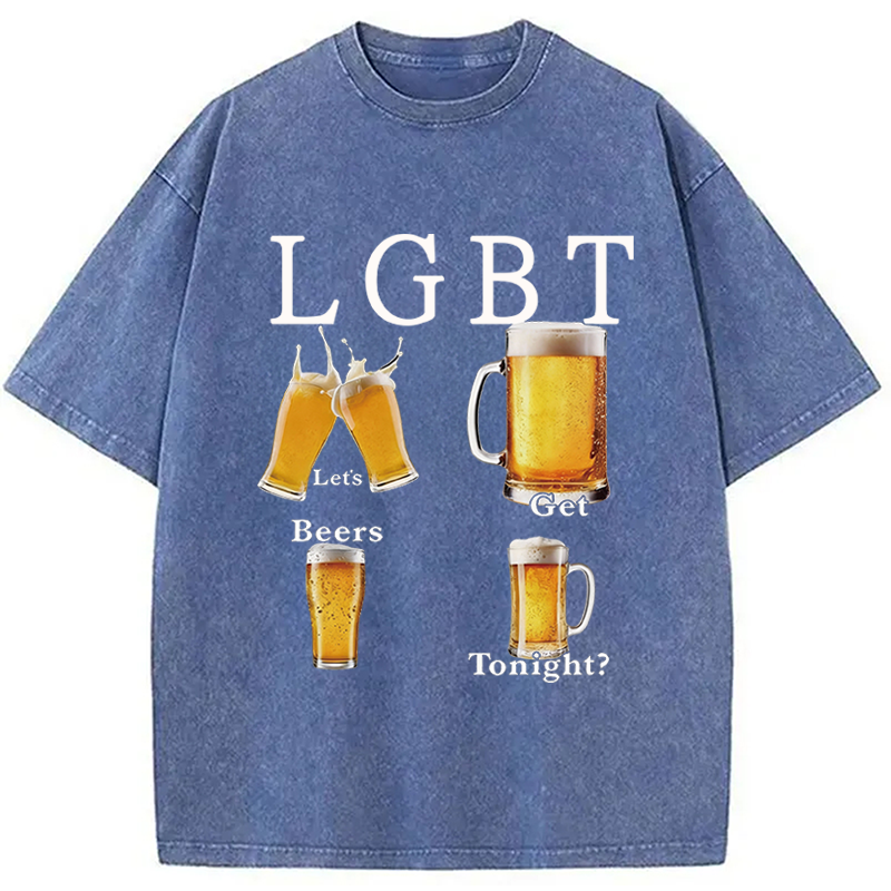 Modecanvas Lets Get Beers DTG Printing Washed T-Shirt-modecanvas
